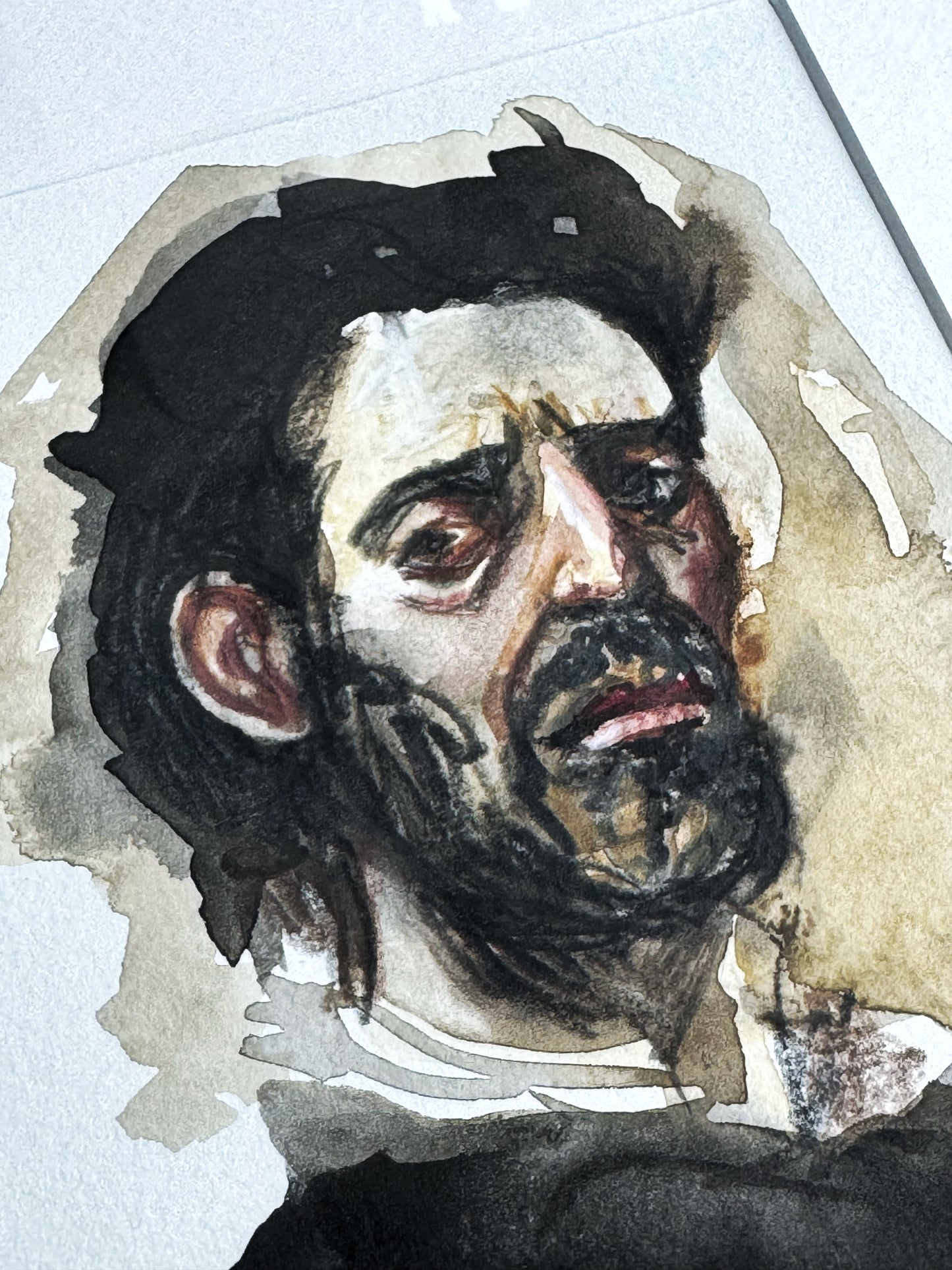 Aquarellstudie im Rahmen mit Passepartout