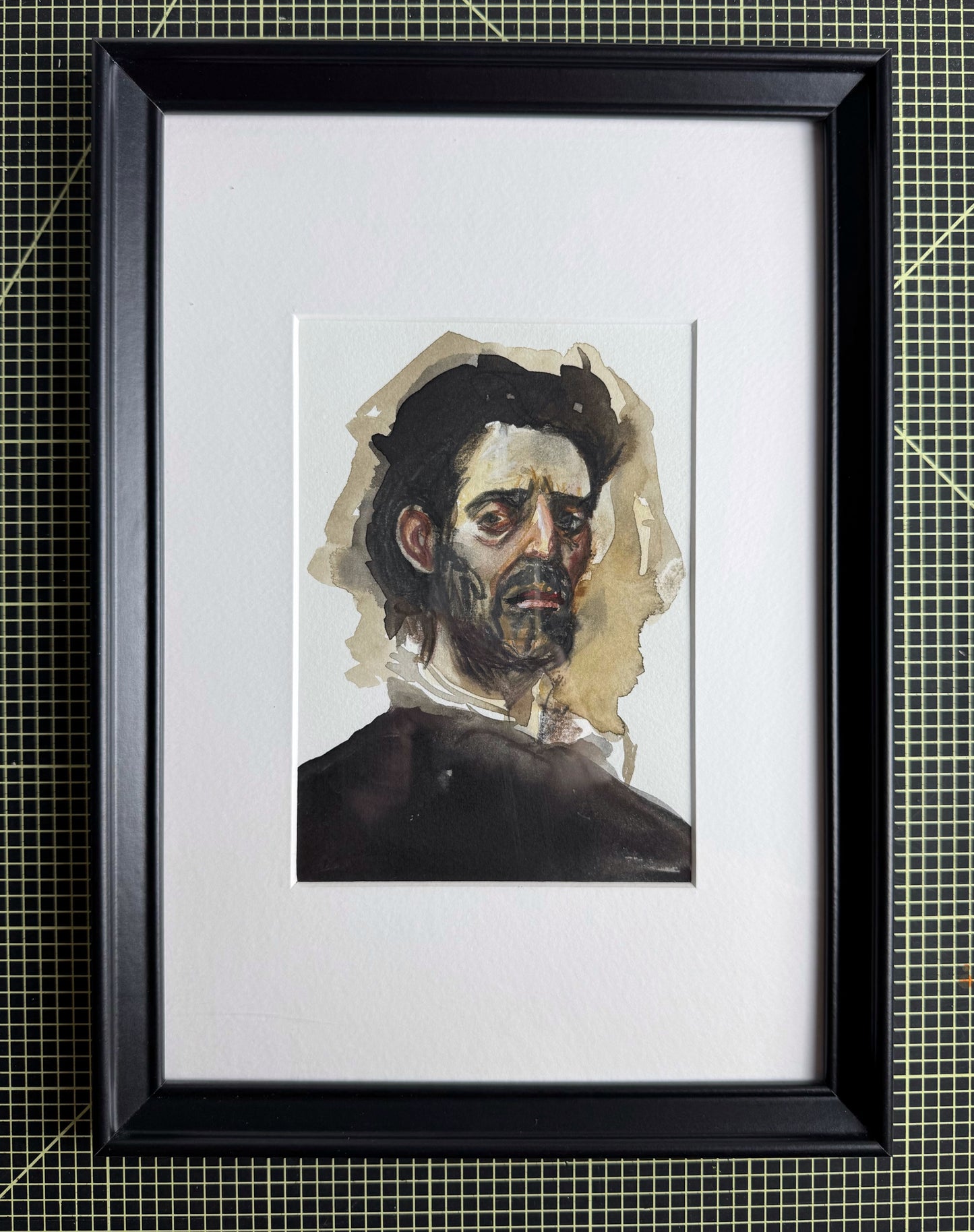 Aquarellstudie im Rahmen mit Passepartout