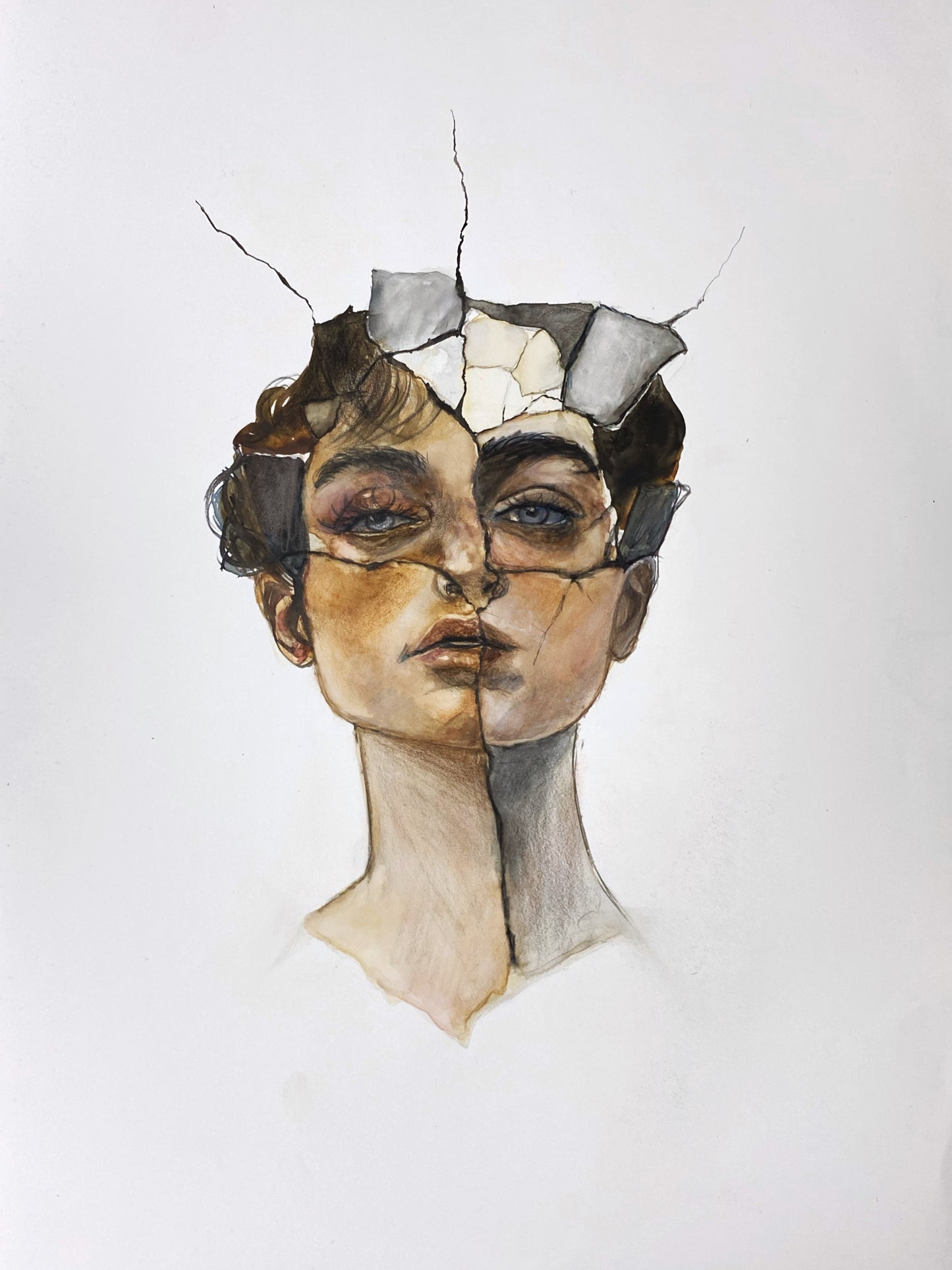 Broken portrait #6 gerahmt im Passepartout