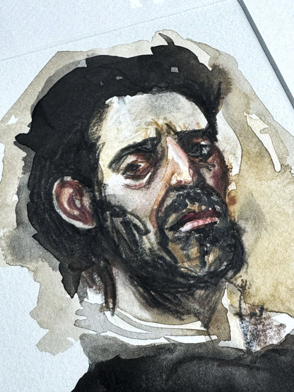 Aquarellstudie im Rahmen mit Passepartout