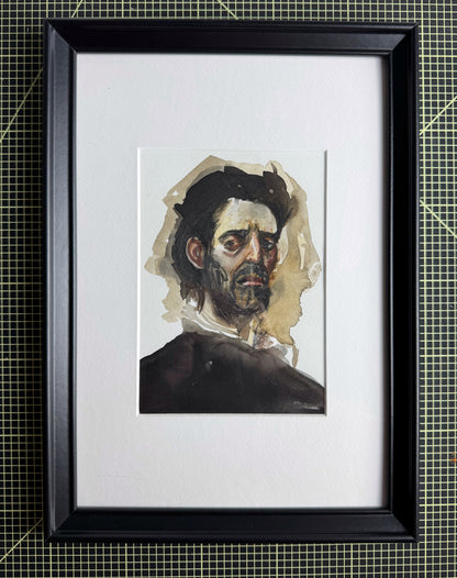 Aquarellstudie im Rahmen mit Passepartout
