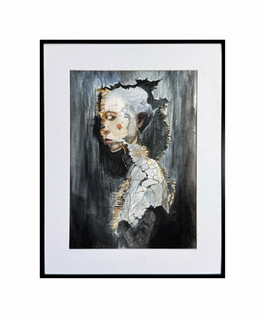 Aquarellstudie im Rahmen mit Passepartout